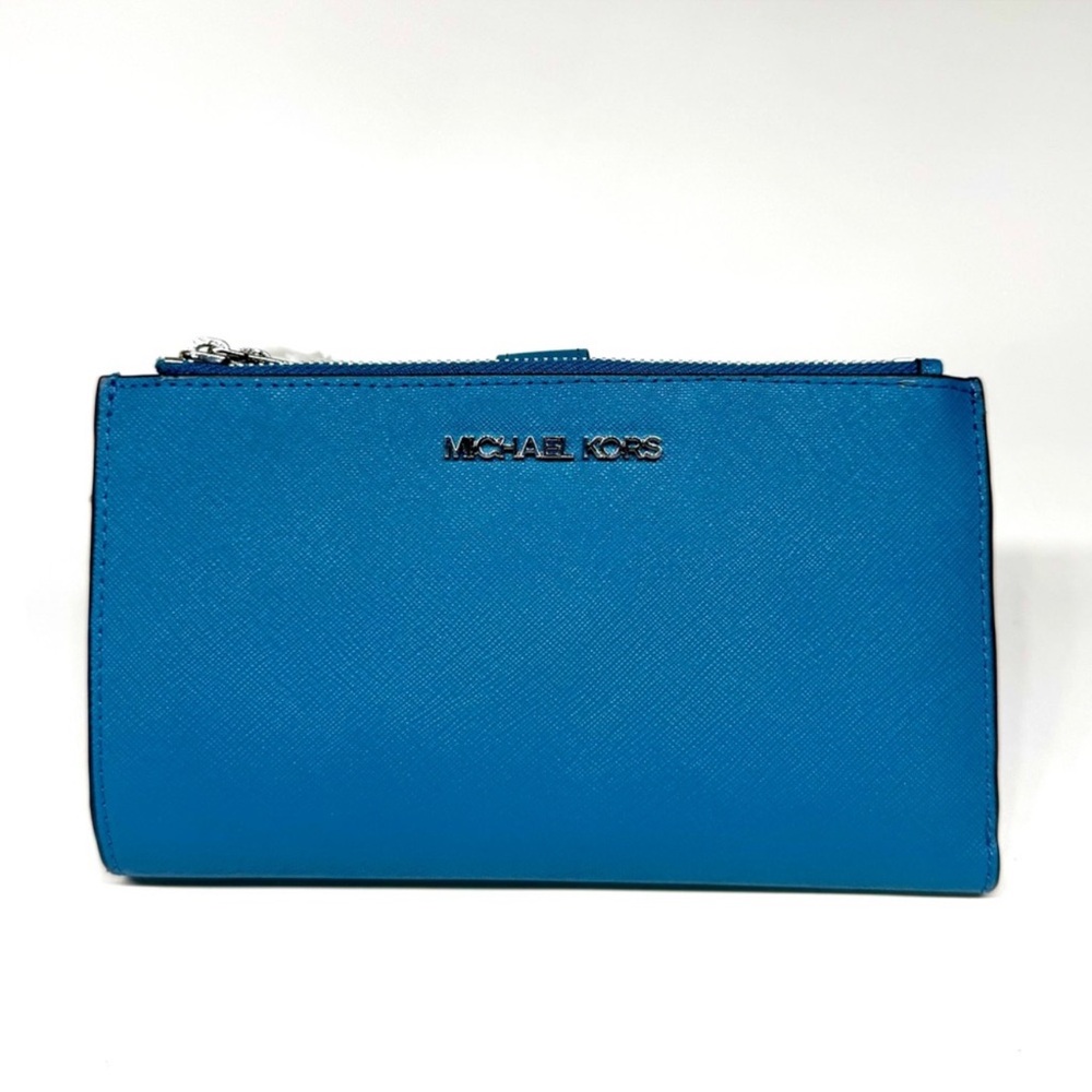 Michael Kors Large Jet Set Travel Logo Double Zip Wallet - Teal